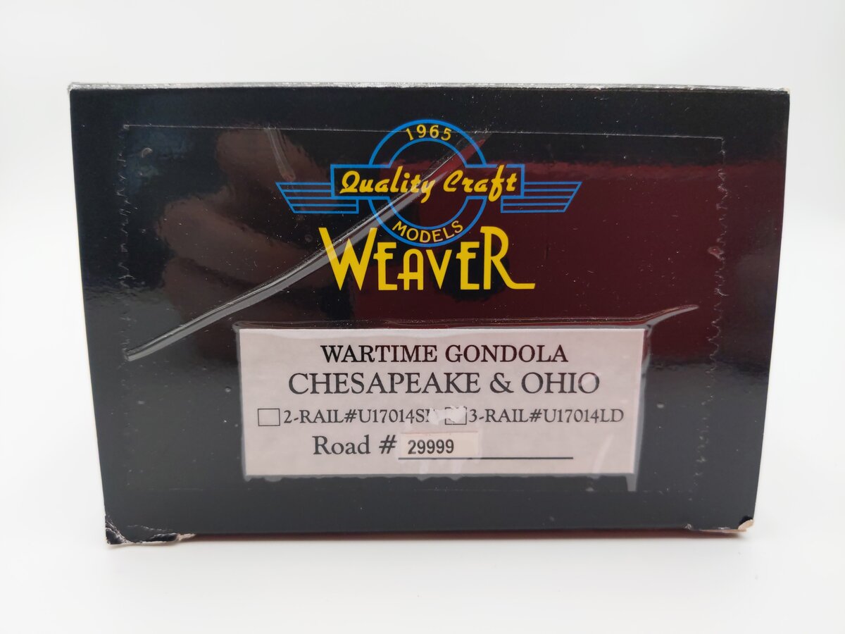 Weaver U17014LD O Scale Chesapeake & Ohio Wartime Gondola #29999 (2-Rail) LN/Box