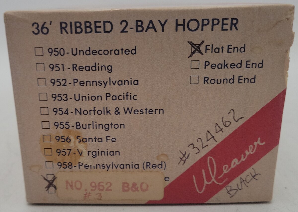 Weaver 962 O Scale Baltimore & Ohio Hopper Car #324462 (2-Rail) EX/Box