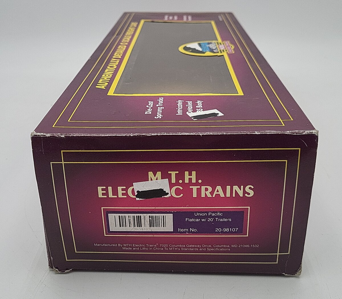 MTH 20-98107 O Scale Union Pacific Flatcar w/2 Short Trailers #57256 2-Rail EX/Box