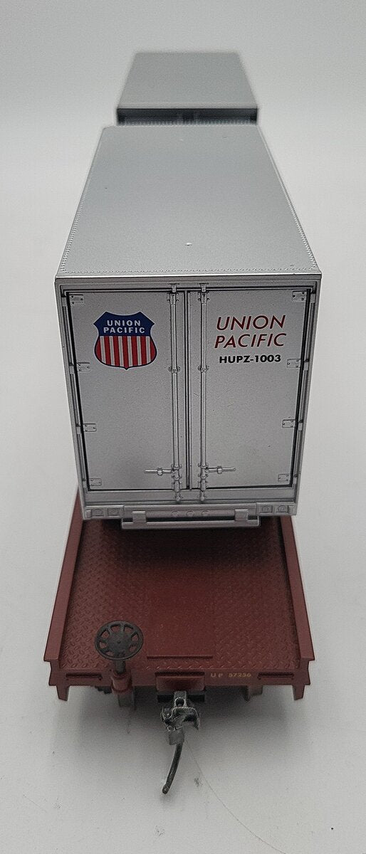 MTH 20-98107 O Scale Union Pacific Flatcar w/2 Short Trailers #57256 2-Rail EX/Box