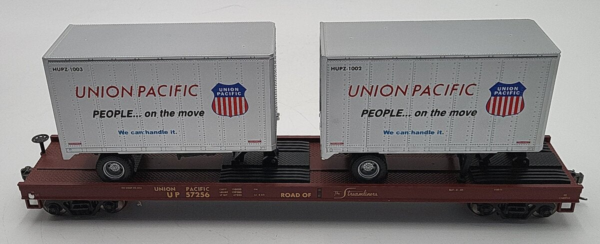 MTH 20-98107 O Scale Union Pacific Flatcar w/2 Short Trailers #57256 2-Rail EX/Box