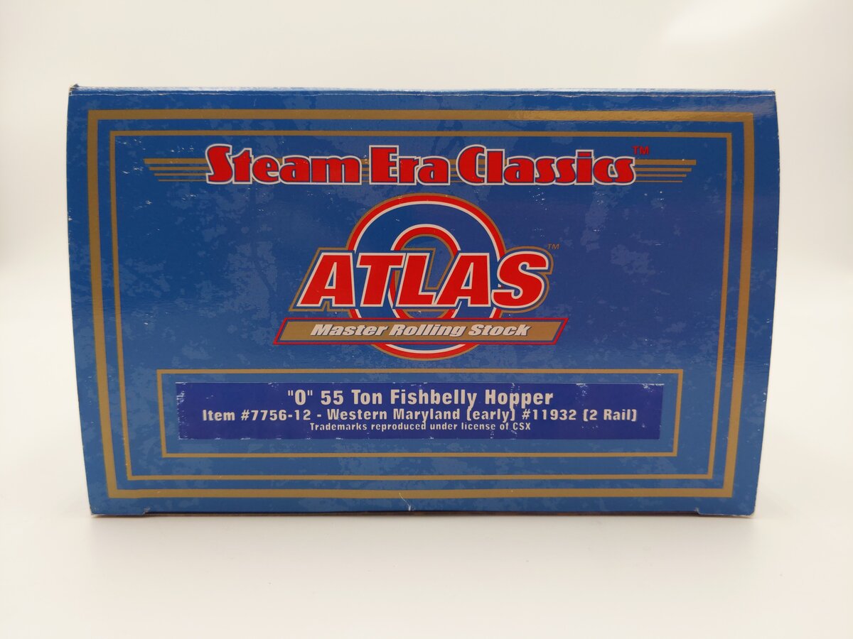 Atlas 7756-12 O Scale Western Maryland 55 Ton Fishbelly Hopper #11932 (2-Rail) EX/Box