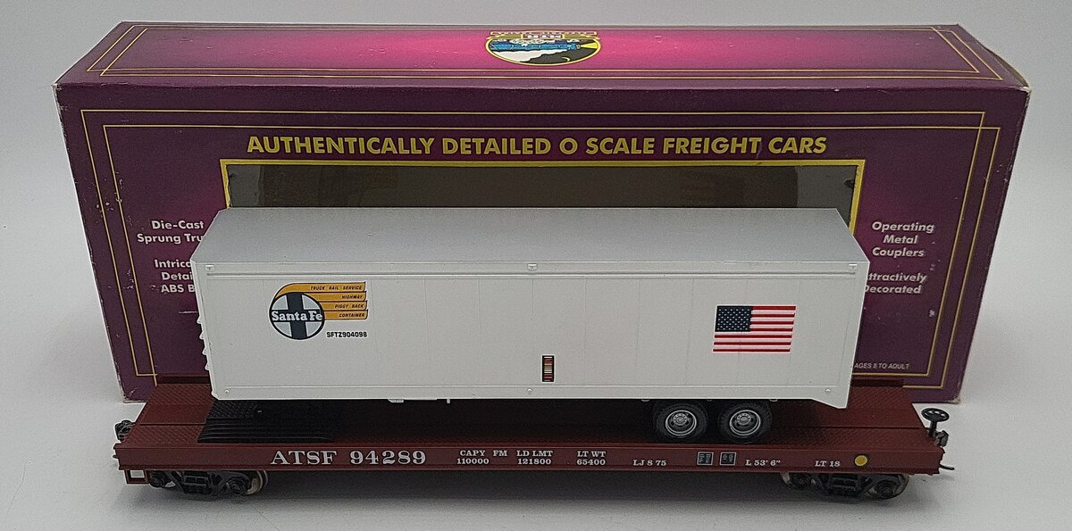 MTH 20-98117 O Santa Fe Flatcar With Trailer #94289 2-Rail LN/Box