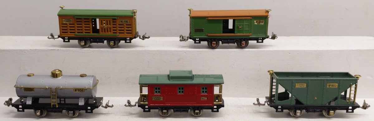 Lionel Prewar O Lionel Lines Tin Plate Freight Cars: 804, 805, 806, 807, 803 [5]