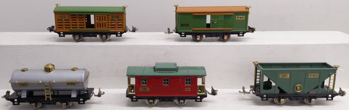 Lionel Prewar O Lionel Lines Tin Plate Freight Cars: 804, 805, 806, 807, 803 [5]