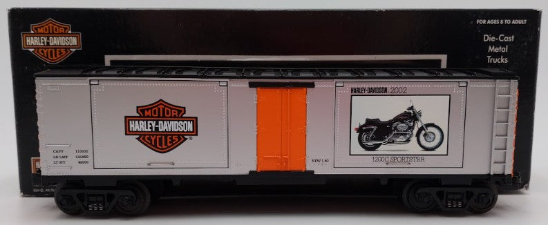MTH 30-74197 O Gauge Harley-Davidson 40' Window Boxcar #2002 w 1200C Sportster EX/Box