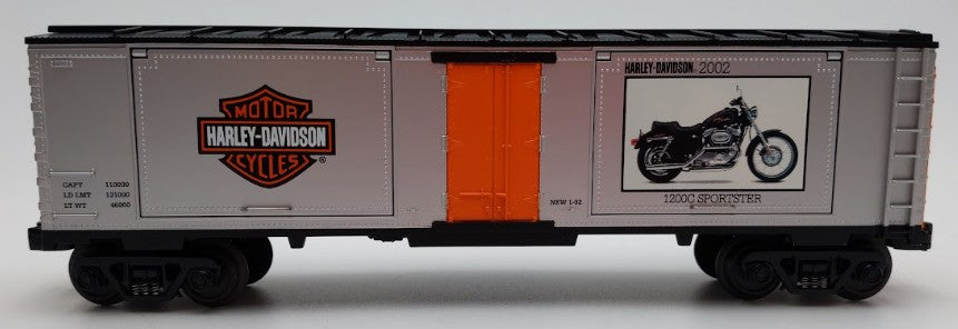 MTH 30-74197 O Gauge Harley-Davidson 40' Window Boxcar #2002 w 1200C Sportster EX/Box