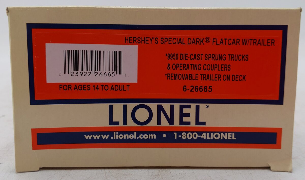 Lionel 6-26665 O Gauge Hersheys Special Dark Flatcar w/Trailer