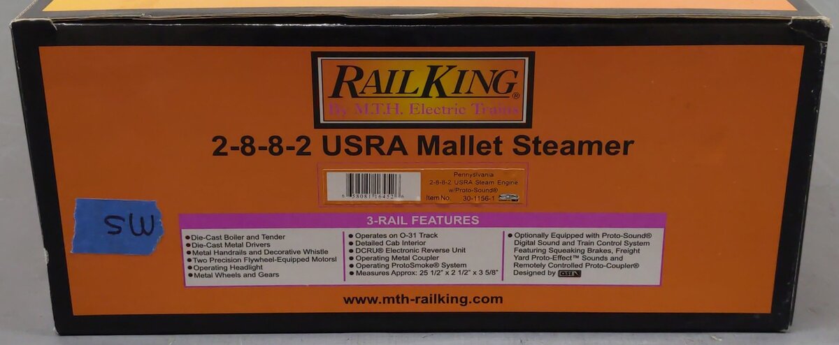 MTH 30-1156-1 O Pennsylvania 2-8-8-2 USRA Mallet Steam & Tender #373 w/PS1 EX/Box