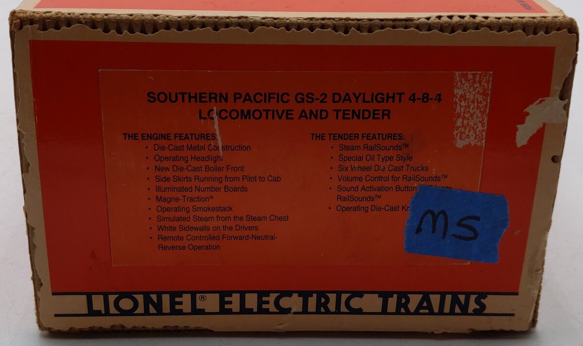 Lionel 6-18007 O Gauge SP Daylight 4-8-4 Steam Locomotive & Tender #4410 w/RS EX/Box