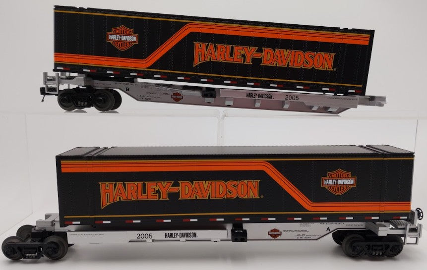 MTH 20-2595B O Gauge Harley-Davidson 2 Car Spine Car Set with 2 48' Containers EX/Box