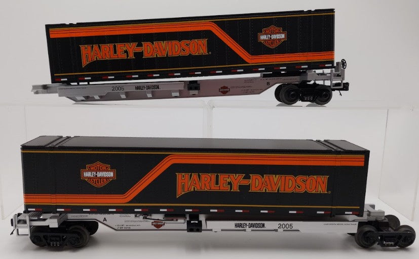 MTH 20-2595B O Gauge Harley-Davidson 2 Car Spine Car Set with 2 48' Containers EX/Box