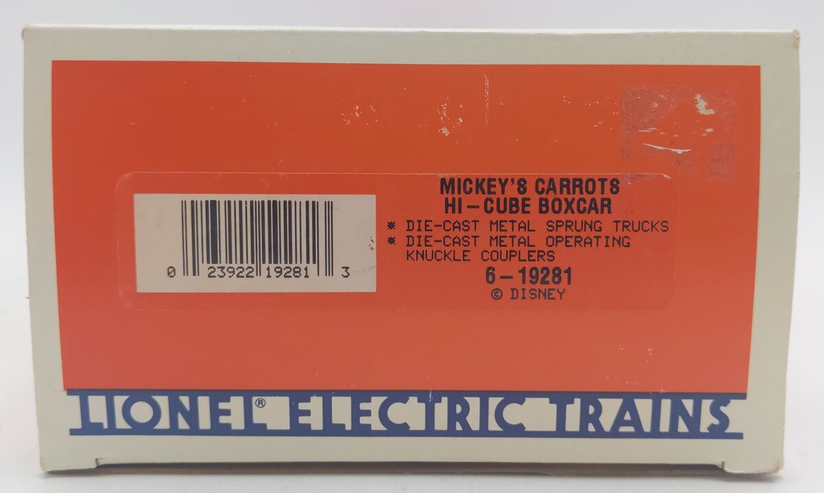 Lionel 6-19281 Mickeys Carrots Hi-Cube Boxcar EX/Box