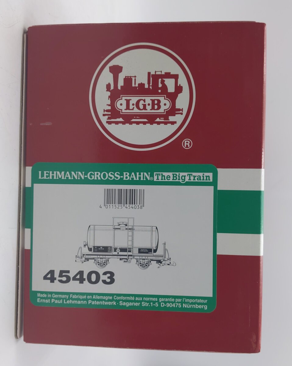 LGB 45403 G Scale DR Fire Department Tank Car - Plastic Wheels EX/Box
