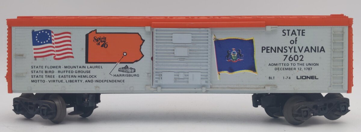 Lionel 6-7602 O Gauge Spirit of 76 State of Pennsylvania Boxcar #7602 VG/Box
