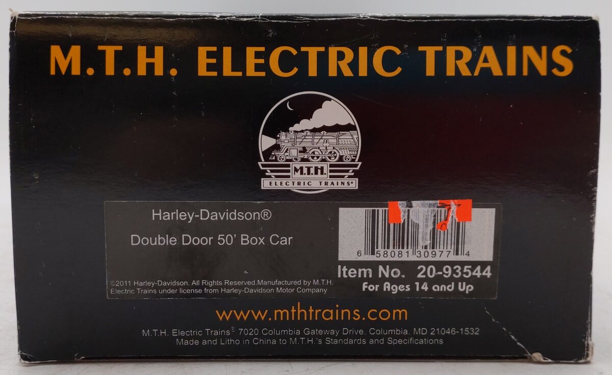 MTH 20-93544 O Gauge Harley Davidson 50' Double Door Box Car #1930 EX/Box
