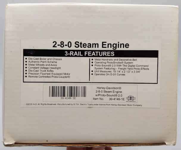 MTH 30-4149-1E O Gauge Harley-Davidson 2-8-0 Steam Engine & Tender with PS2 EX/Box