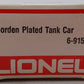 Lionel 6-9154 O Gauge Bordens Plated Gold Tank Car EX/Box