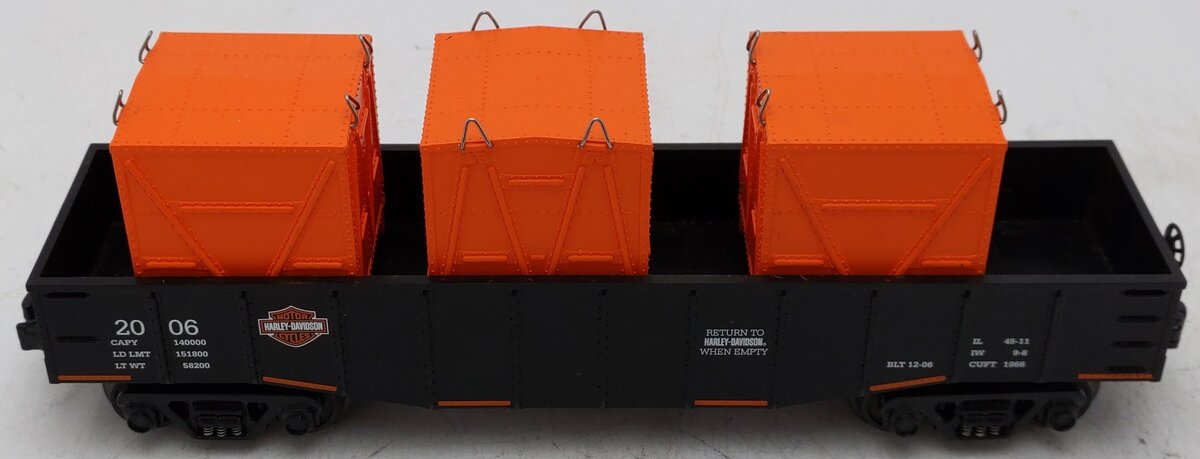 MTH 30-4149B O Gauge Harley Davidson Gondola w/ 3 LCL Containers EX/Box