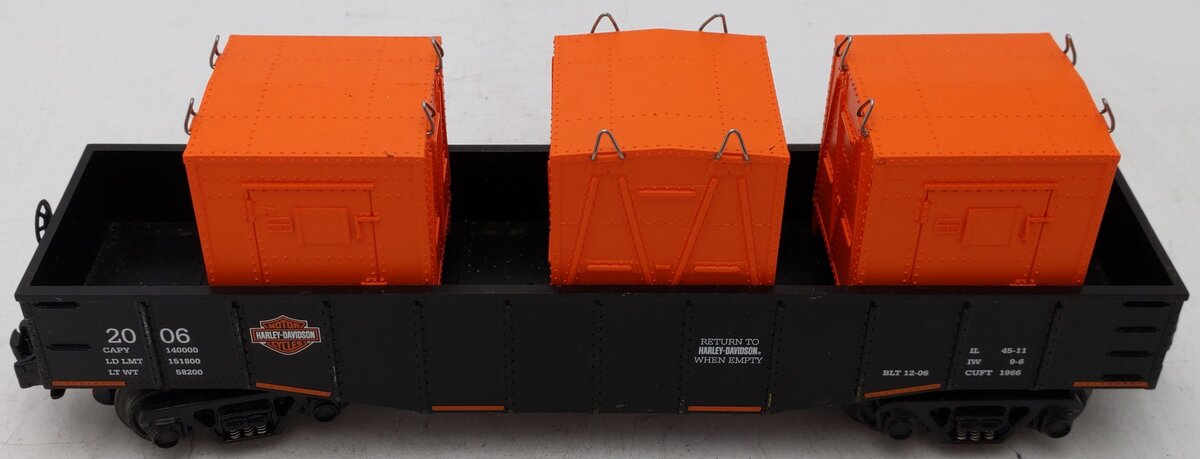 MTH 30-4149B O Gauge Harley Davidson Gondola w/ 3 LCL Containers EX/Box