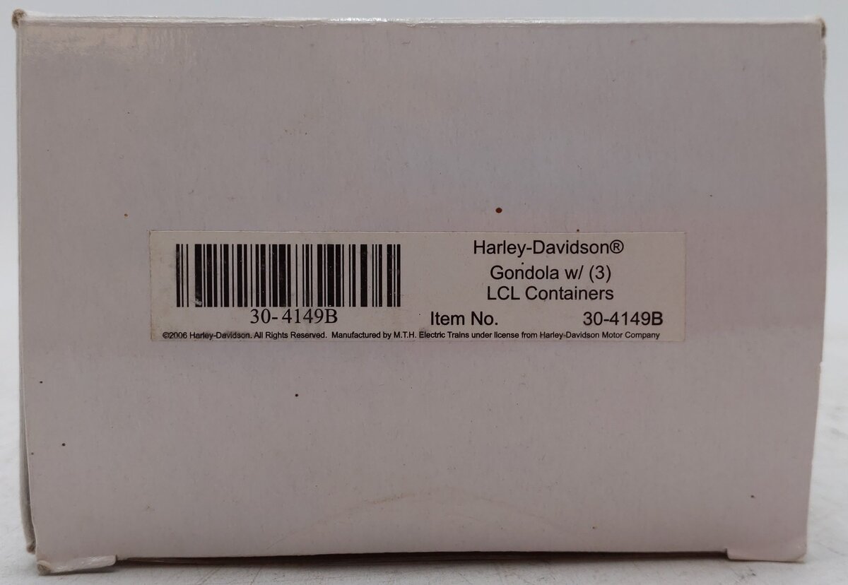 MTH 30-4149B O Gauge Harley Davidson Gondola w/ 3 LCL Containers EX/Box