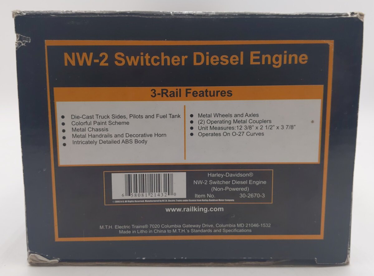MTH 30-2670-3 Harely Davidson NW-2 Calf Non-Powered Diesel Switcher #2007 LN/Box