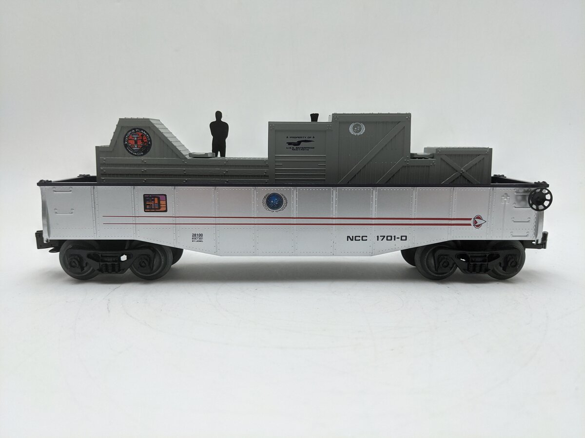 Lionel 2128100 O Gauge Star Trek Ryker, Picard and Q Chasing Gondola LN/Box