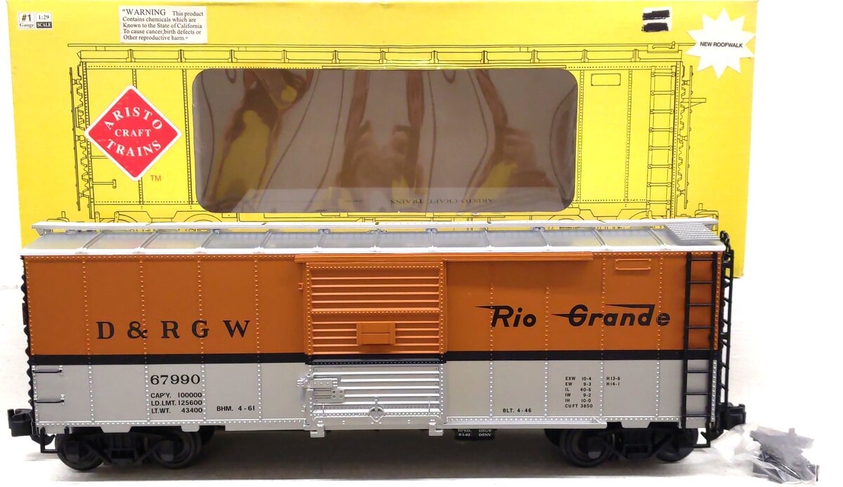 Aristo-Craft 46002 G Scale Rio Grande Boxcar #67990 w/Plastic Wheels LN/Box