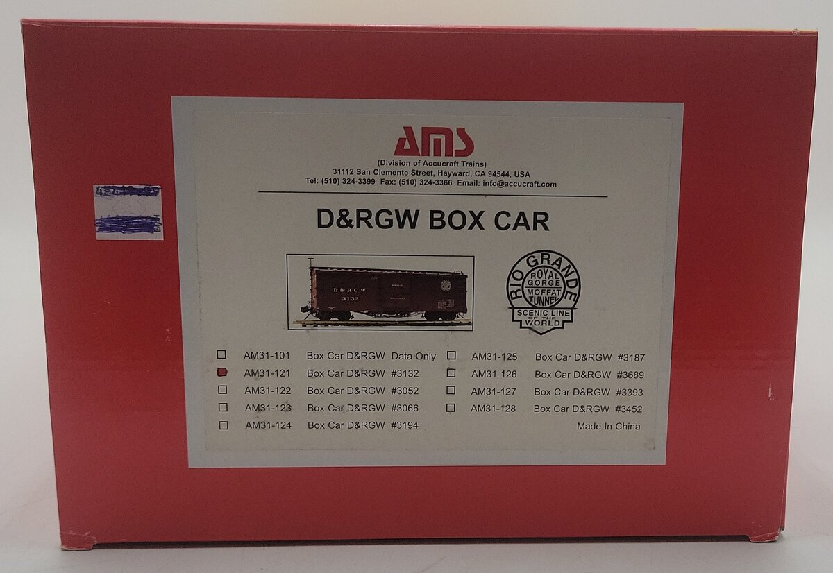 AMS AM31-121 D&RGW Box Car - Metal Wheels LN/Box