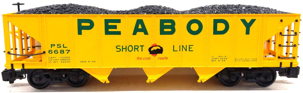 Bachmann 98229 G Scale Peabody 3-Bay Hopper w/ Coal Load #6687 EX/Box