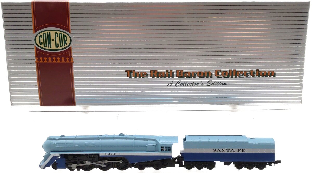 Con-Cor 3061 N Scale Blue Goose Santa Fe #3460 Locomotive with 12-Wheel Tender EX/Box