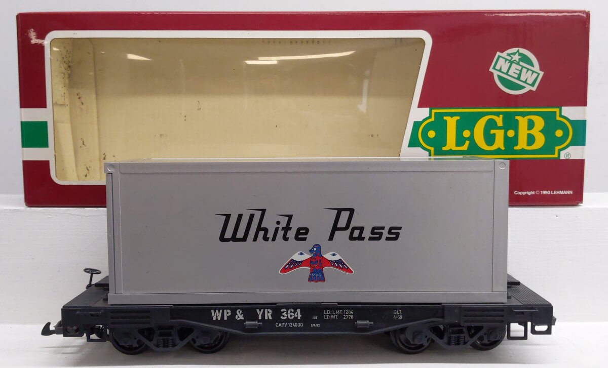 LGB 4085 G Scale WP&Y Flatcar w/Container (Plastic Wheels) #364 EX/Box