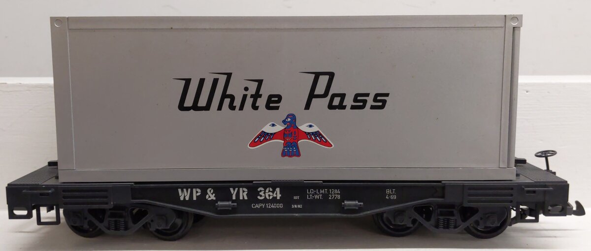 LGB 4085 G Scale WP&Y Flatcar w/Container (Plastic Wheels) #364 EX/Box