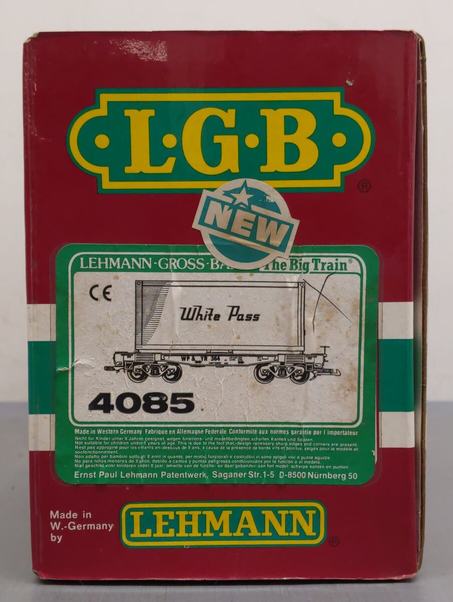 LGB 4085 G Scale WP&Y Flatcar w/Container (Plastic Wheels) #364 EX/Box