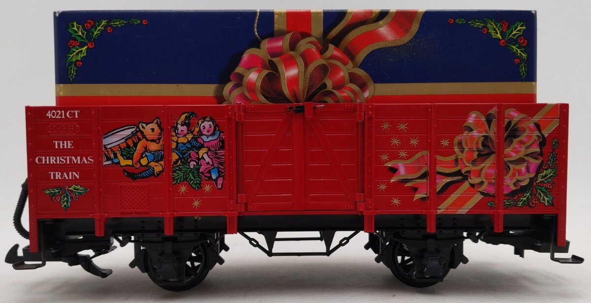 LGB 4021CT G The Christmas Train Red Gondola w/Blue Gift Box Load EX
