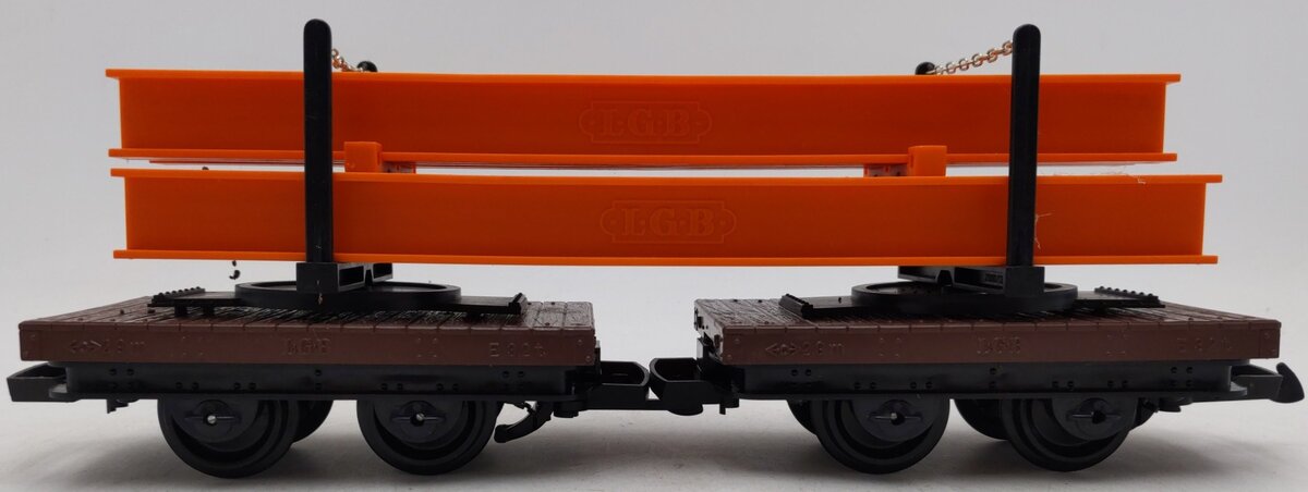LGB 4050 G Scale Flatcars w/ Orange I-Beam Load EX