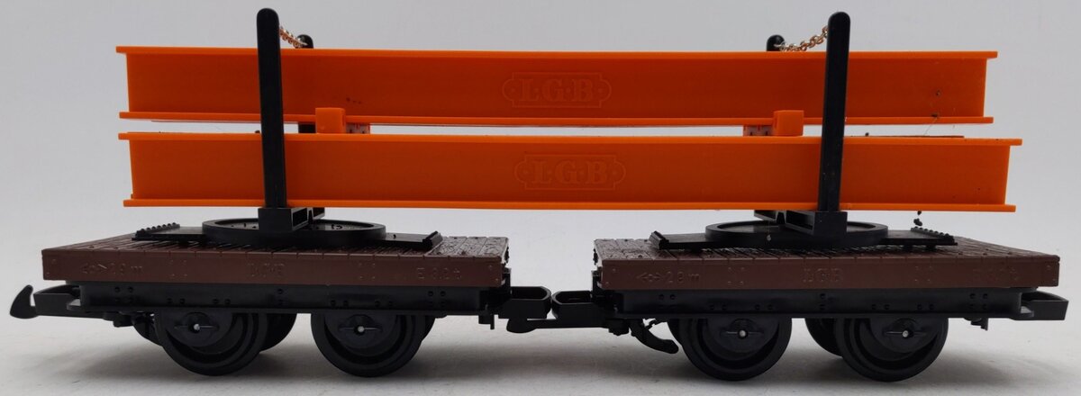 LGB 4050 G Scale Flatcars w/ Orange I-Beam Load EX
