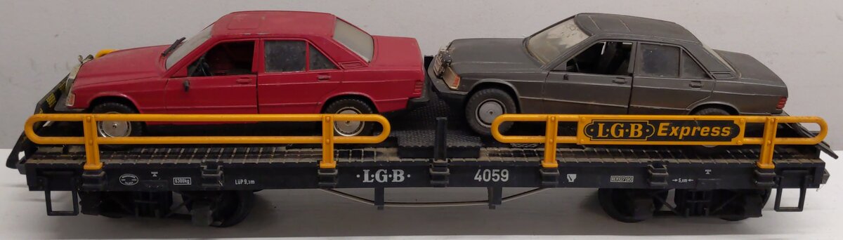 LGB 4059 G Scale Flatcar w/ 2 Mercedes Automobiles VG