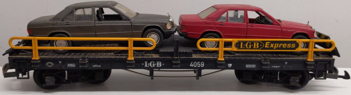 LGB 4059 G Scale Flatcar w/ 2 Mercedes Automobiles VG