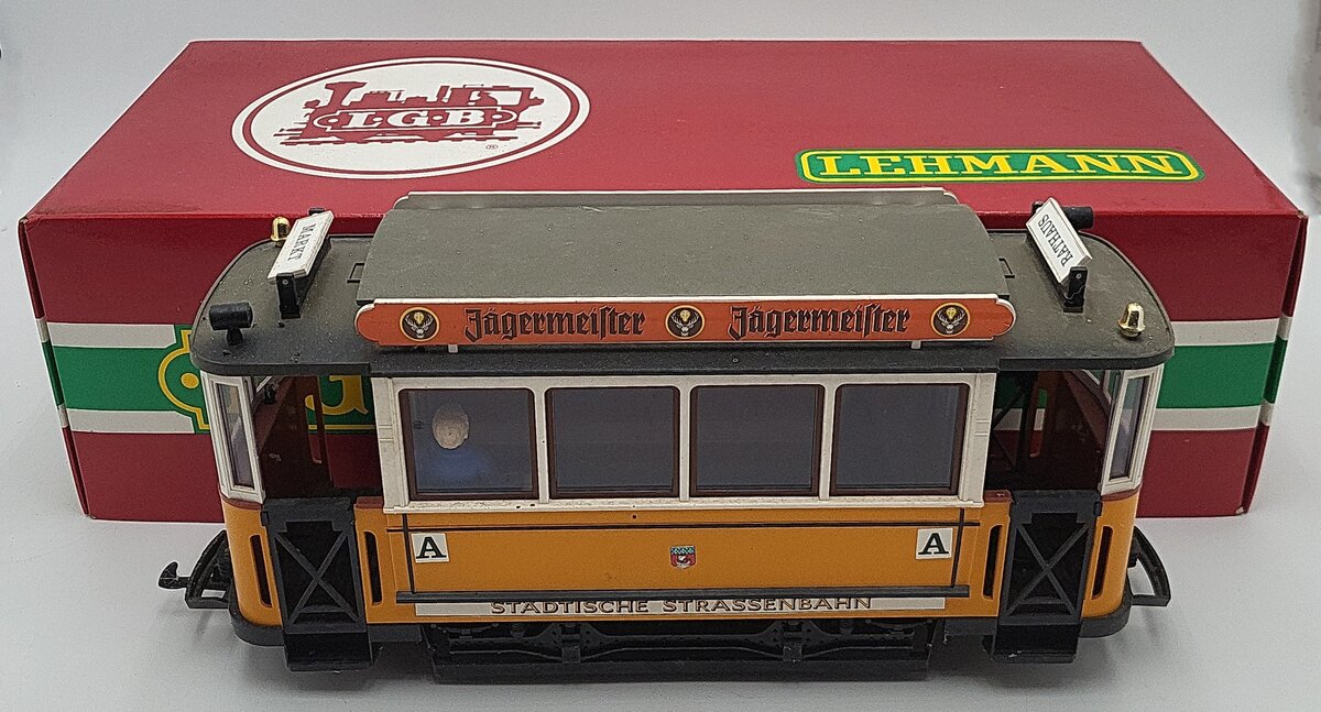 LGB 3500 G Jagermeister Yellow Non-Powered Streetcar/Trolley VG/Box