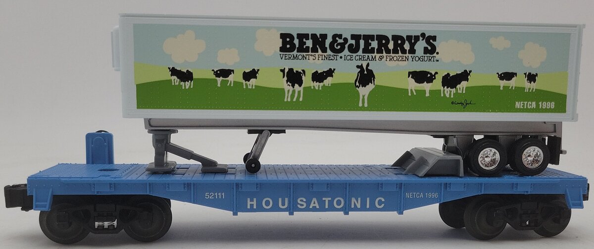 Lionel 6-52111 O Gauge NETCA Housatonic Flatcar w/Ben & Jerry's Trailer EX/Box