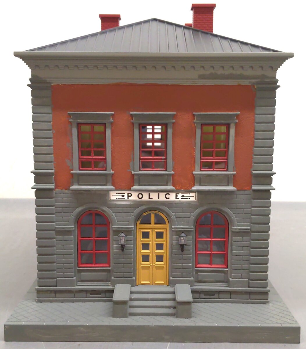 MTH 30-9099 O Gray & Maroon Police Station Assembled Building - Custom/Box