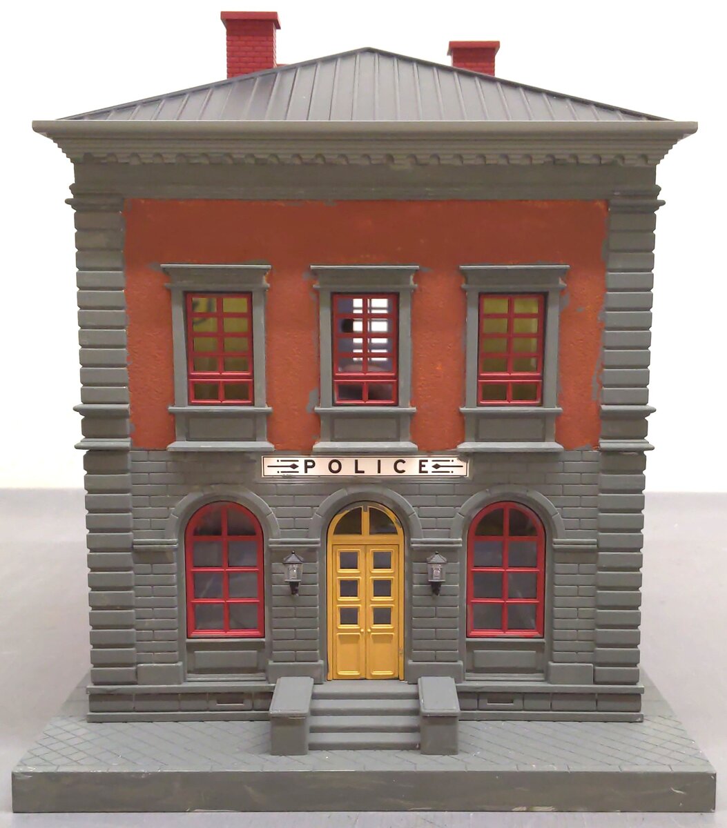 MTH 30-9099 O Gray & Maroon Police Station Assembled Building - Custom/Box