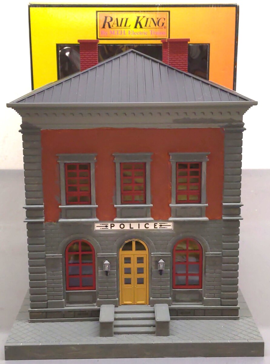 MTH 30-9099 O Gray & Maroon Police Station Assembled Building - Custom/Box