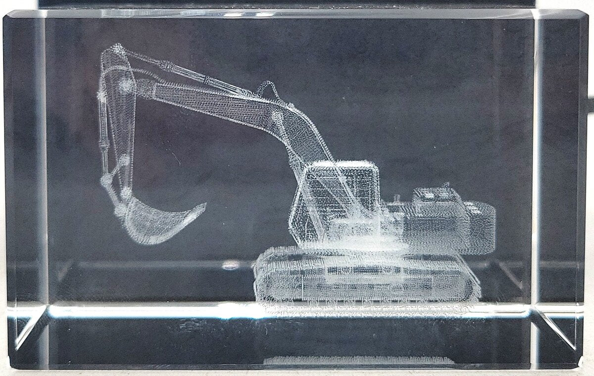 Custom 3D Laser-Engraved Excavator Crystal Paperweight LN/Box