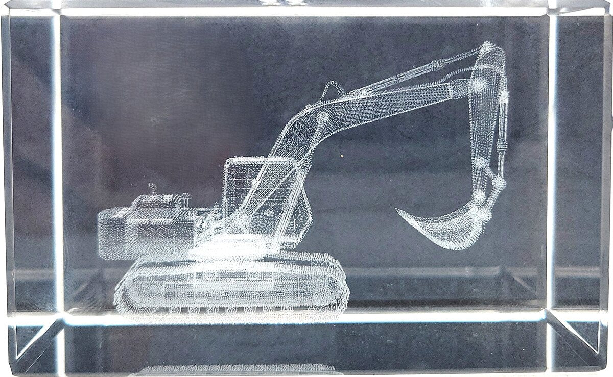 Custom 3D Laser-Engraved Excavator Crystal Paperweight LN/Box