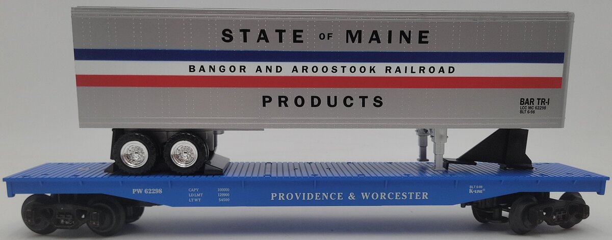 K-Line 62298 O Gauge Providence & Worcester Classic Flat Car w/ Bar Trailer EX/Box