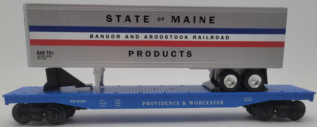 K-Line 62298 O Gauge Providence & Worcester Classic Flat Car w/ Bar Trailer EX/Box