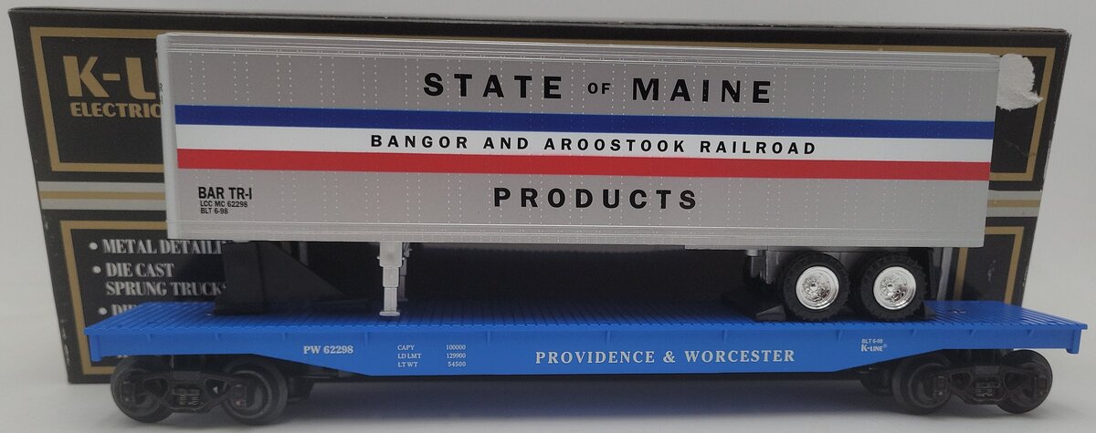 K-Line 62298 O Gauge Providence & Worcester Classic Flat Car w/ Bar Trailer EX/Box