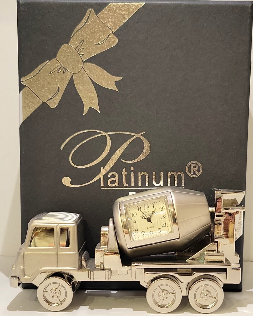 Platinum C437SIL Silver Mixer Truck Clock LN/Box